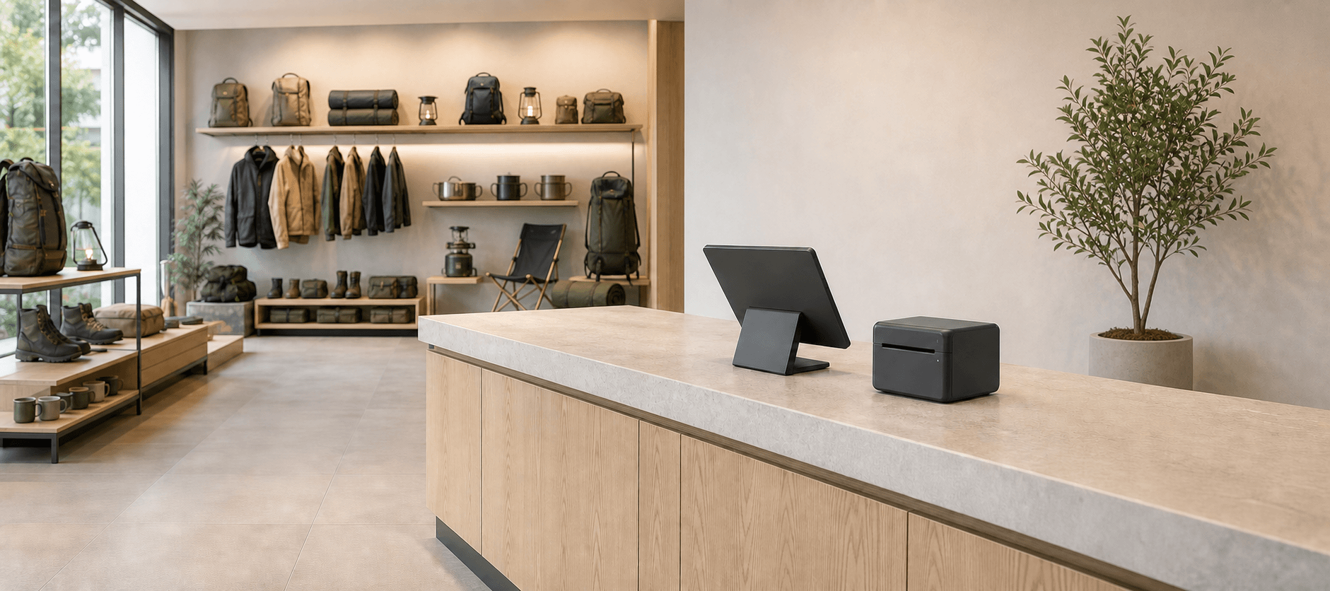 店舗の世界観に合わせたiPadとレシートプリンターのレジまわり