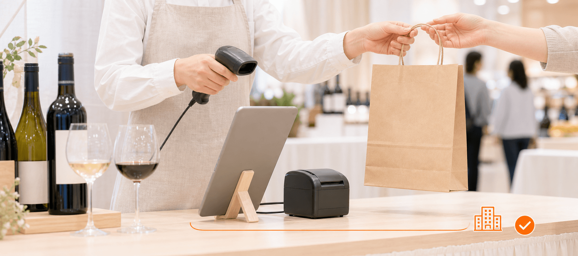 物産展でタブレットレジを使い臨時レジを運用する様子